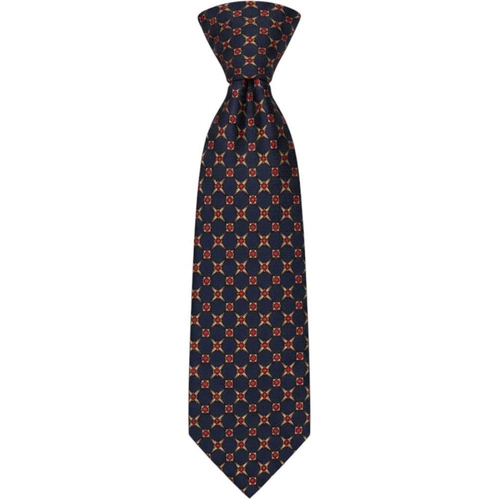 Metropolitan View Mens Silk Necktie Navy Blue Red Gold Geometric Medallion